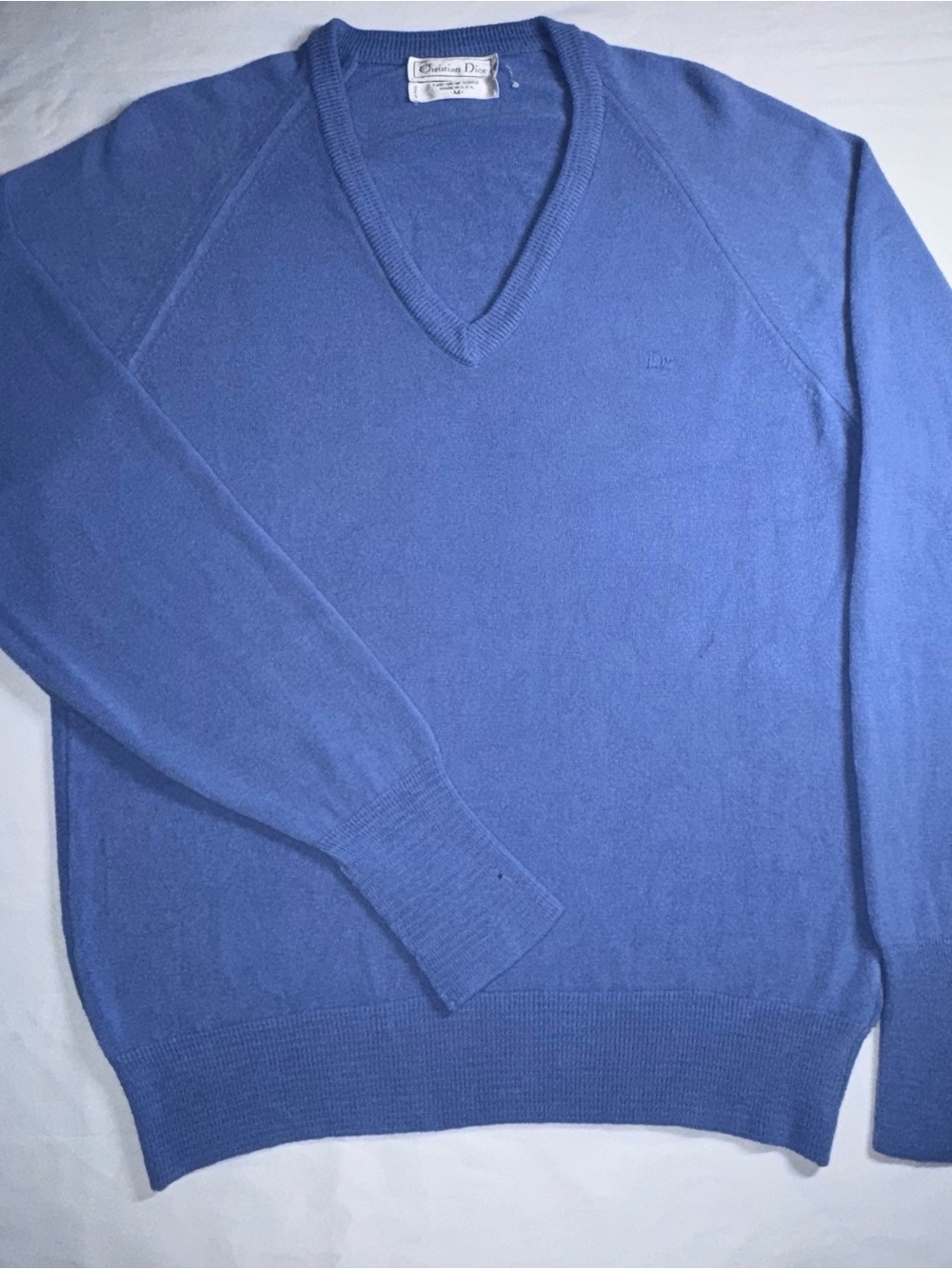 Dior V-Neck Sweater Men/Woman Medium Periwinkle Blue 100% Orlon Acrylic Vintage - Picture 14 of 14